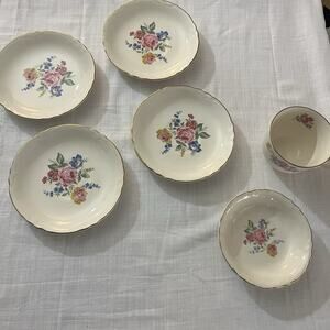 3 Vintage Scio Pottery Hazel Pink Rose Blue Yellow Floral Saucer Plates - 6inch